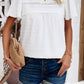 Swiss Dot Smocked Round Neck Short Sleeve Blouse