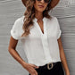 Full Size Notched Short Sleeve Blouse