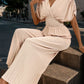 Perfee Pleated Short Sleeve Wide Leg Jumpsuit
