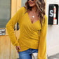 Waffle Knit Surplice Long Sleeve T-Shirt