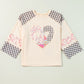 Heart Plaid Round Neck Long Sleeve Blouse