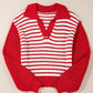 Striped Johnny Collar Long Sleeve Sweater