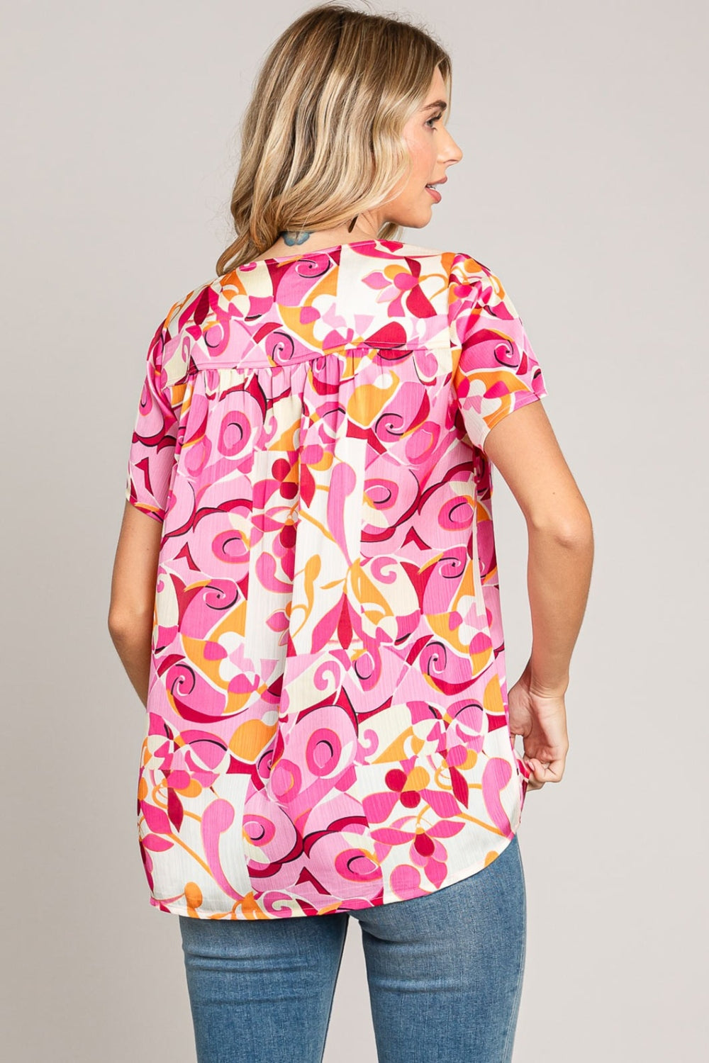Cotton Bleu by Nu Label Abstract Print Short Sleeve Top *