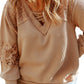 Plus Size Waffle -Knit V-Neck Long Sleeve Blouse