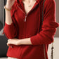 Drawstring Zip Up Long Sleeve Hooded Sweater