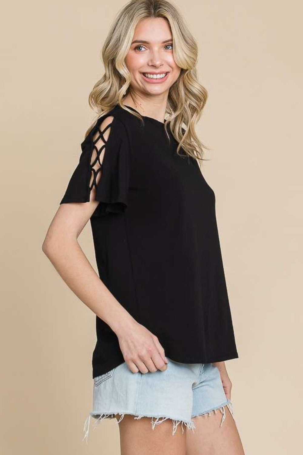 Culture Code Round Neck Crisscross Short Sleeve T-Shirt *