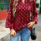 Mock Neck Cutout Lantern Sleeve Blouse