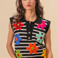 BiBi Flower Patch Striped Half Button Sweater Vest - Brand BiBi