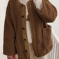 Contrast Button Up Sherpa Jacket with Pockets