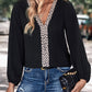 Contrast V-Neck Long Sleeve Blouse