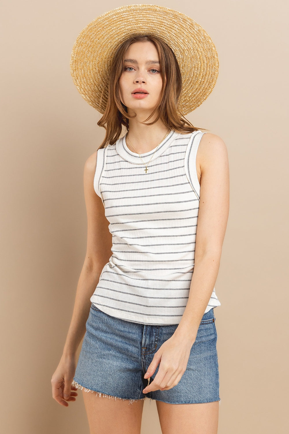 Ces Femme Striped Round Neck Tank *