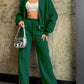 Baseball Collar Zip Up Top and Drawstring Paants Set