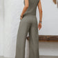 V-Neck Button Down Vest and Wide Leg Pants Set