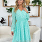 Double Take Full Size Printed Ruched V-Neck Long Sleeve Dress
