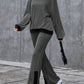 Contrast Round Neck Long Sleeve Top and Bootcut Pants Set