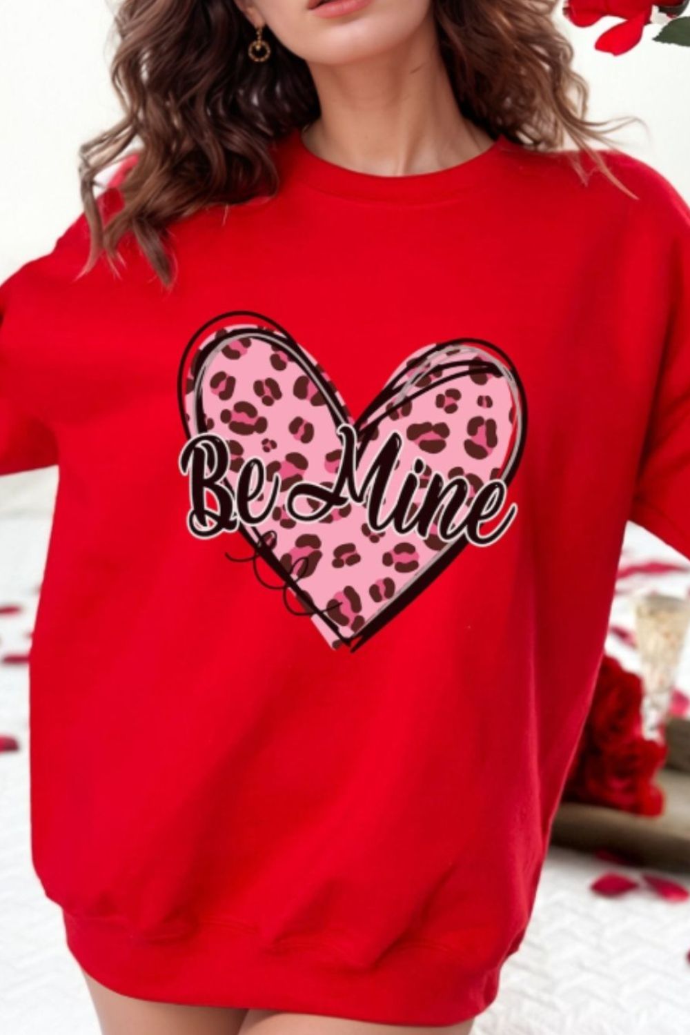 Valentine's Day Scarlet Red BE MINE Heart Long Sleeve Sweatshirt