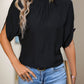 Ruched Mock Neck Half Sleeve Blouse