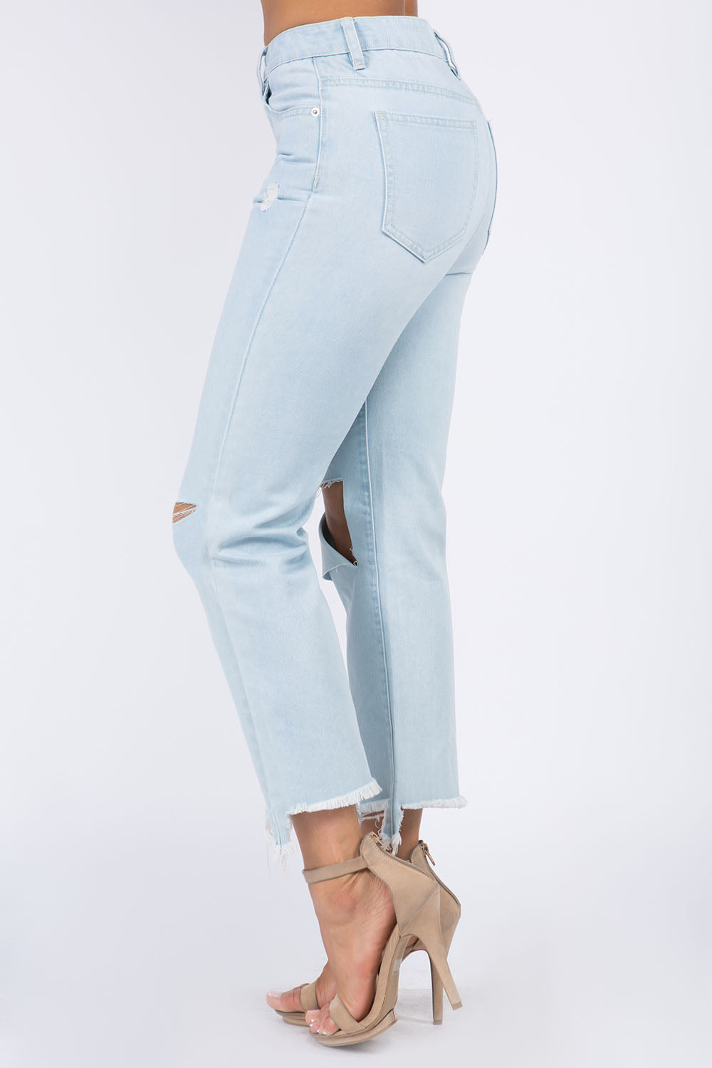 American Bazi High Waist Distressed Raw Hem Jeans *