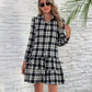 Ruffle Hem Plaid Button Down Long Sleeve Dress