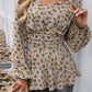 Devine Peplum Printed Long Sleeve Blouse