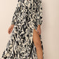 Tied Printed V-Neck Long Sleeve Midi Dress