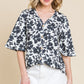 BOMBOM Floral Decorative Button V-Neck Top