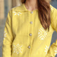 Pearl Trim Collared Neck Long Sleeve Cardigan