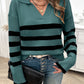 Striped Collared Neck Long Sleeve Sweater