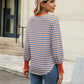 Contrast Striped Notched Long Sleeve Top
