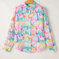 Horse Print Collared Neck Long Sleeve Shirt