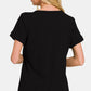 Zenana Notched Short Sleeve Waffle T-Shirt