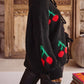 Tied Cherry Round Neck Long Sleeve Cardigan