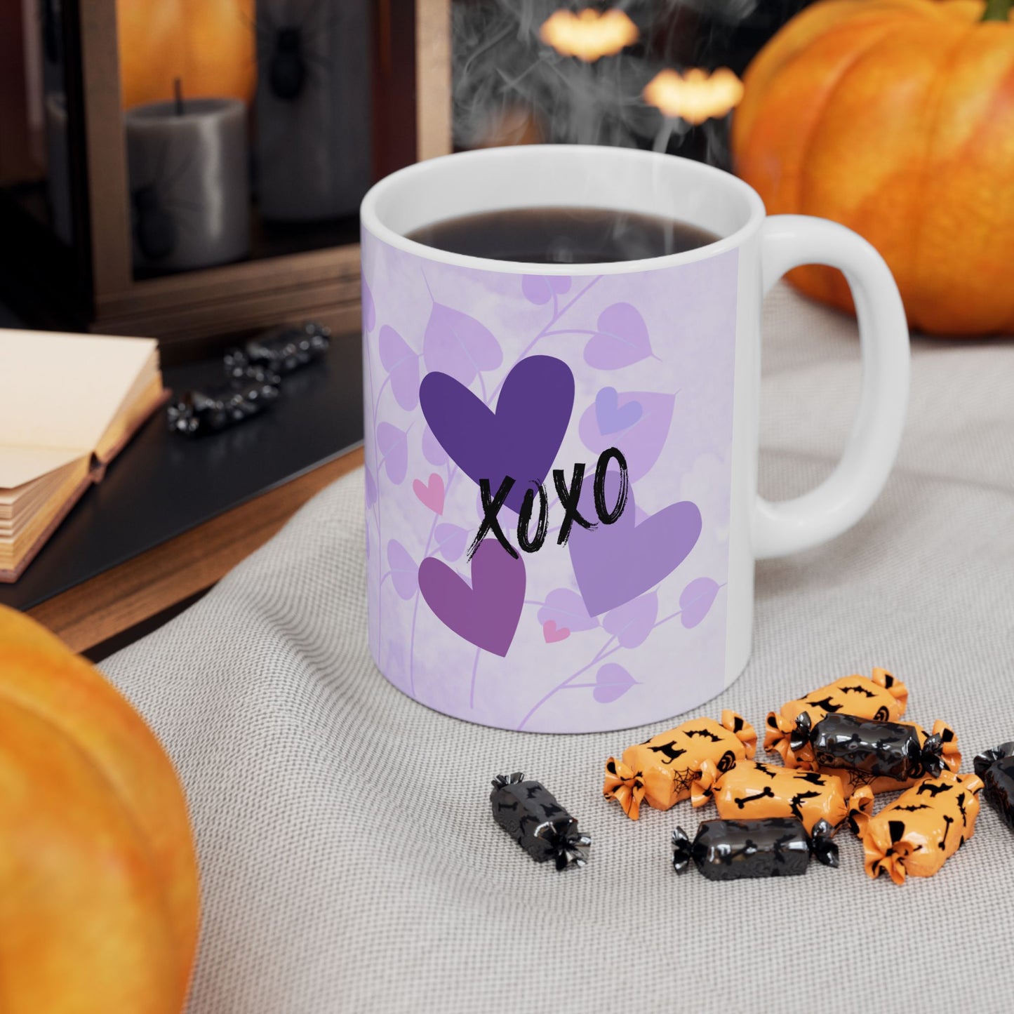 Purple XOXO Heart Ceramic Mug, (11oz, 15oz) | Made to Order