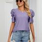 Eyelet Puff Sleeve Round Neck Blouse