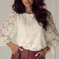 Flower Jacquard Flounce Sleeve Blouse