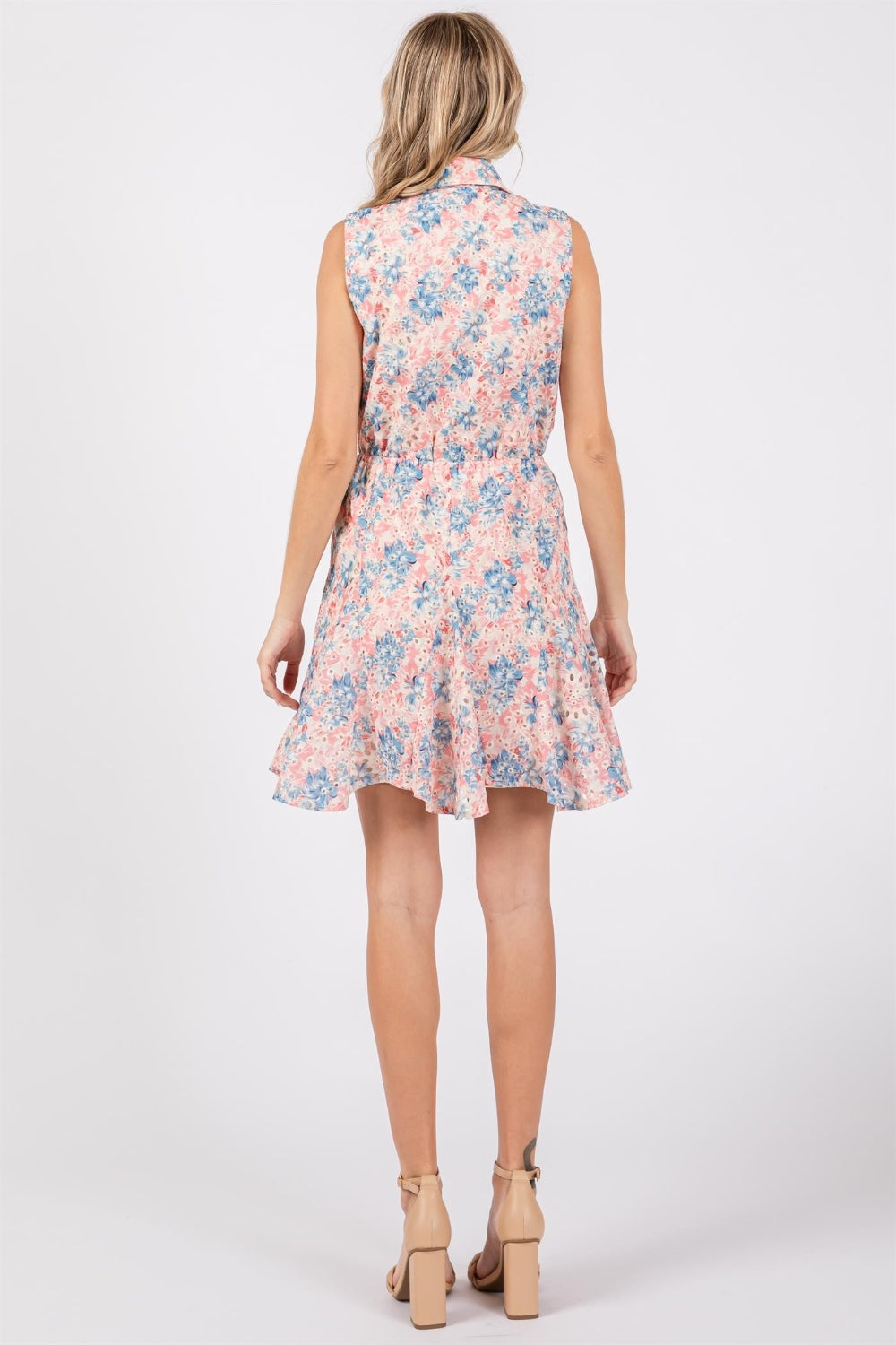 GeeGee Full Size Floral Eyelet Sleeveless Mini Dress *