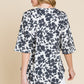 BOMBOM Floral Decorative Button V-Neck Top