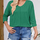 Full Size Textured Round Neck Three-Quarter Sleeve Blouse