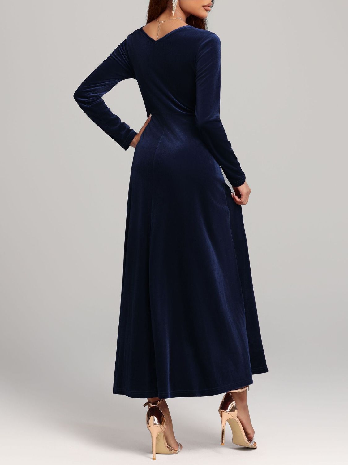 Square Neck Long Sleeve Velvet Dress