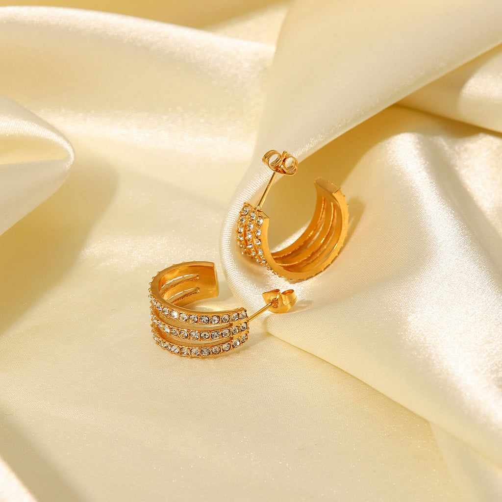 Jack & Din Stainless Steel Inlaid Zircon C-Hoop Earrings *