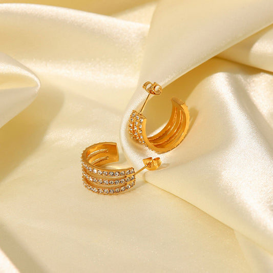 Jack & Din Stainless Steel Inlaid Zircon C-Hoop Earrings