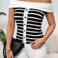 Decorative Button Striped Off-Shoulder Knit Top