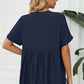 Full Size Side Slit Notched Neck Cuffed Short Sleeve Blouse