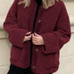 Contrast Button Up Sherpa Jacket with Pockets