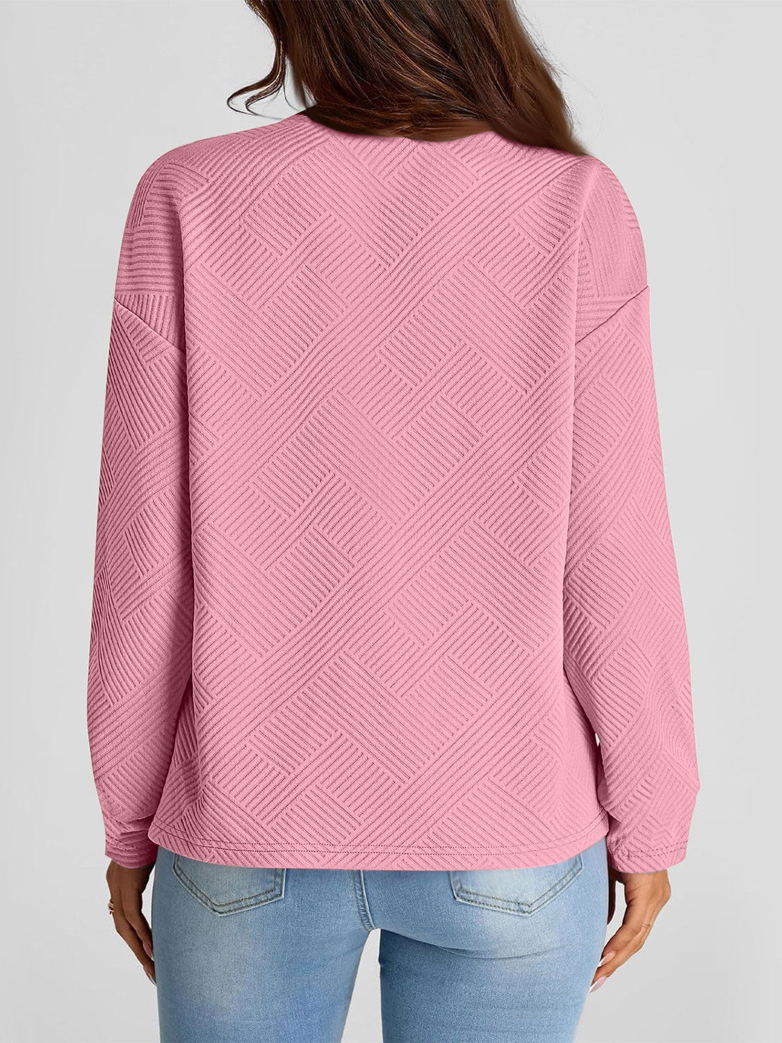 Full Size Texture Round Neck Long Sleeve Sweatshirt