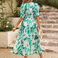 Smocked Printed V-Neck Half Sleeve Midi Dress