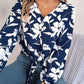 Printed V-Neck Long Sleeve Blouse
