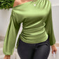 Drawstring One Shoulder Long Sleeve Blouse