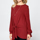 Super Lady Full Size Round Neck Knot Front Hacci Blouse