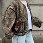Perfee Leopard Open Front Long Sleeve Jacket